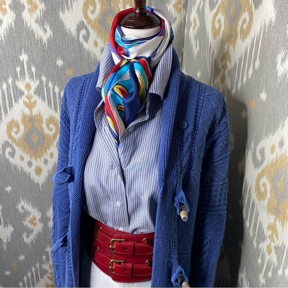 Ralph Lauren Sun Fade Blue Cotton Nautical Inspired Toggle Cardigan Sweater - Picture 16 of 16